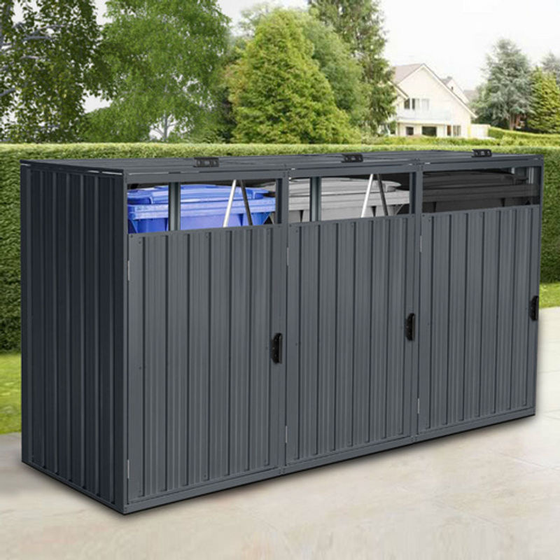 HOME DELUXE Mülltonnenbox CUBO dreitürig für 3 x 240 L in Grau - Bild 3