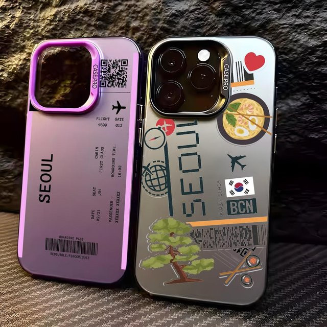 Designer Handyhülle Flugticket Korea für Apple iPhone 11 bis 17 Pro Max Matt Laser Aurora Design Multicolour - Bild 1