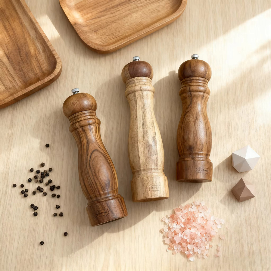 HeY LiLac Manuelle Pfeffer- und Salzmühle aus massivem Holz in Braun im Retro-Stil - Bild 2