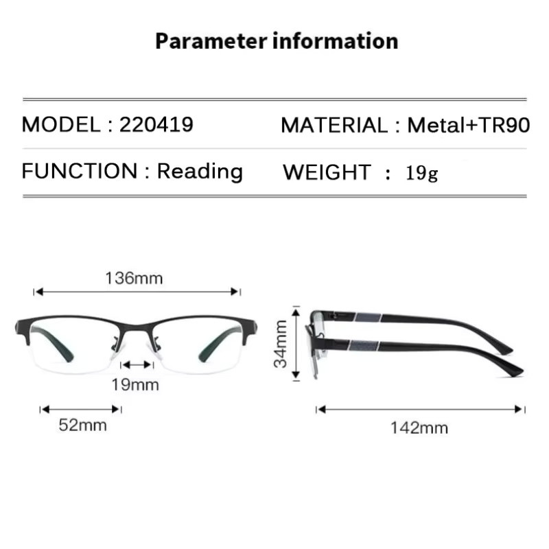 TR90 Business Lesebrille, Halbrahmen, rectangular, Herren, black - Bild 2