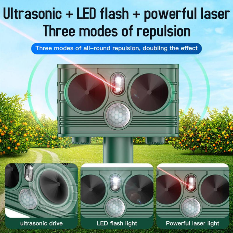 TOMTOP JMS Ultraschall Tierabwehr für den Garten mit Solarbetrieb, Bewegungsmelder und LED Strobe, wasserdicht, grün - Bild 3