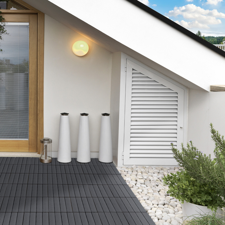 Outsunny Set 11 rutschfeste Steckfliesen für den Außenbereich aus recyceltem HDPE, Grau, B/T/H: 30 x 30 x 2,2 cm - Bild 2