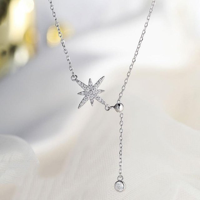 Lucky Star Jewelry Halskette, 925 Sterlingsilber, Achtzackiger Stern, Zirkon, Damen - Bild 1