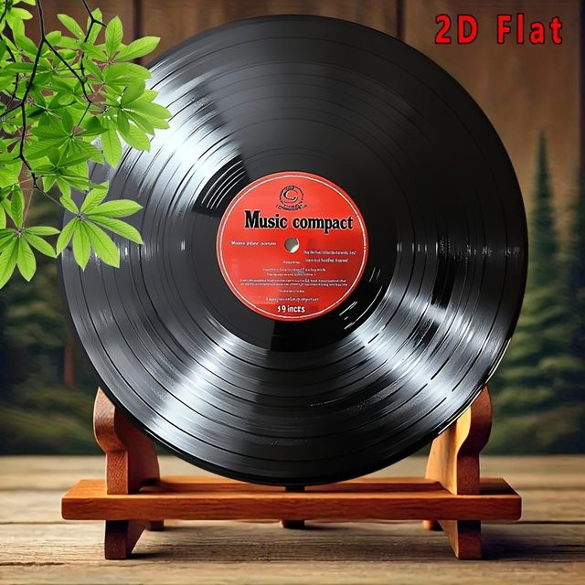 Potdemiel 2D Flat Vintage Music Compact Wandkunst aus Aluminium mit Holzständer, Rot und Schwarz, Durchmesser: 30,48 cm - Bild 1