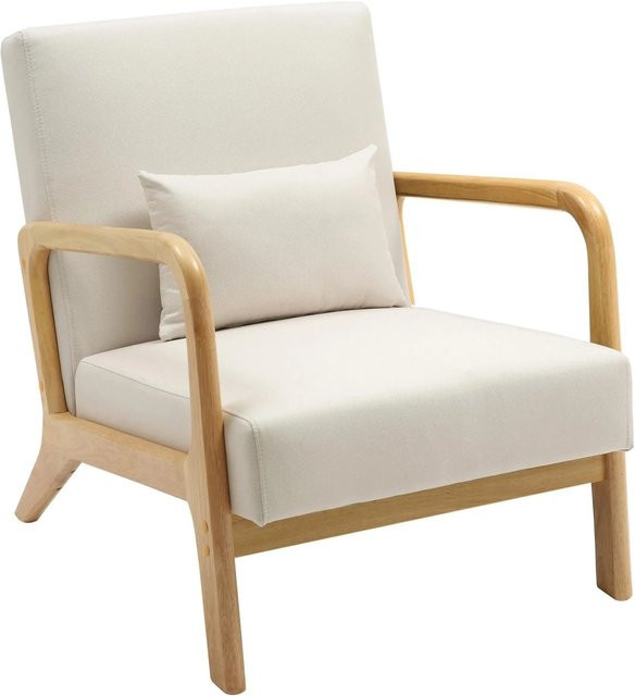 DELUKE Lounger Sessel DUBAI aus Holz in Creme mit Stoffbezug, B/T/H: 64 x 80 x 74 cm - Bild 1