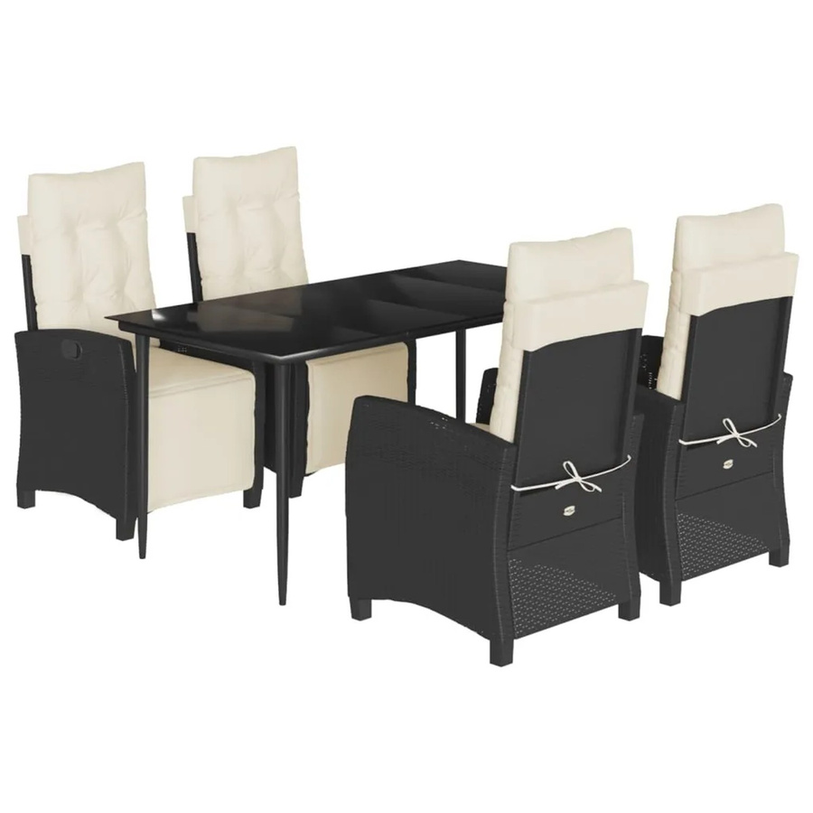 vidaXL 5-teilige Garten-Essgruppe aus Poly Rattan und Glas in Schwarz mit Kissen - Bild 2