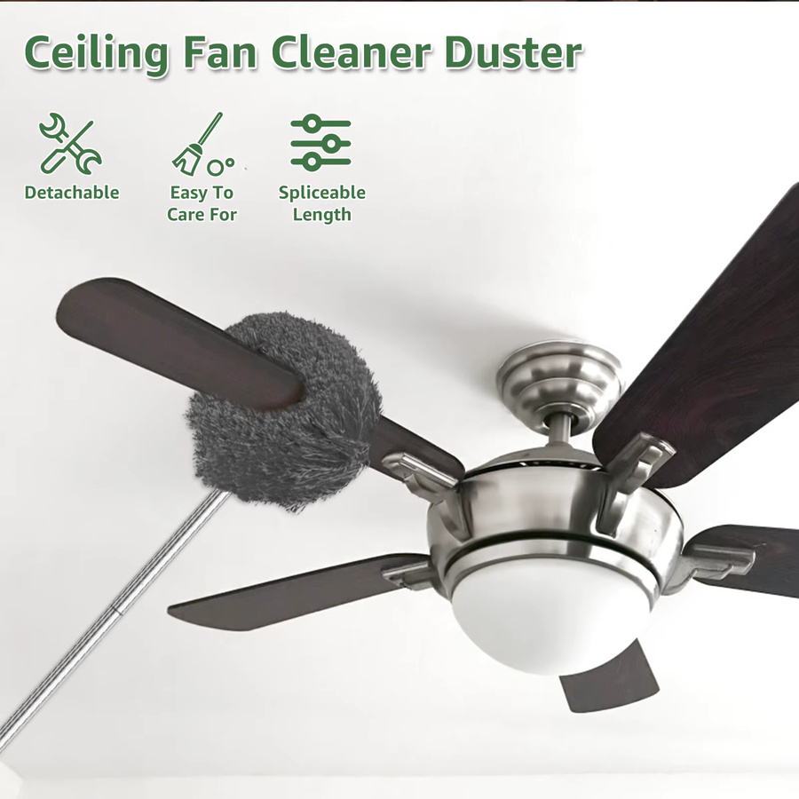 Willstar Deckenventilator-Reiniger mit Teleskopstange und 2 abnehmbaren Mikrofaserköpfen in Grau - Bild 3