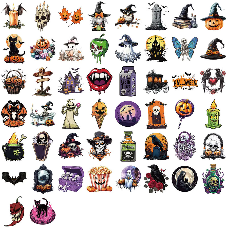 50-teiliges Set wasserfeste Cartoon-Halloween-Aufkleber von Anime Worlds Store in transparent und Multicolour zur Dekoration von Gitarren und Notizbüchern - Bild 2