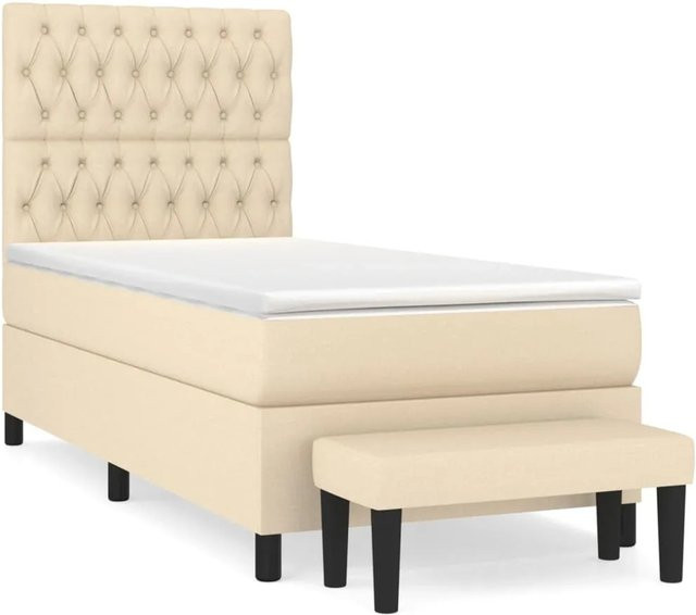 vidaXL Boxspringbett mit Matratze Hybrid-Design in Beige und Weiß, B/T/H: 90 x 190 x 128 cm - Bild 1