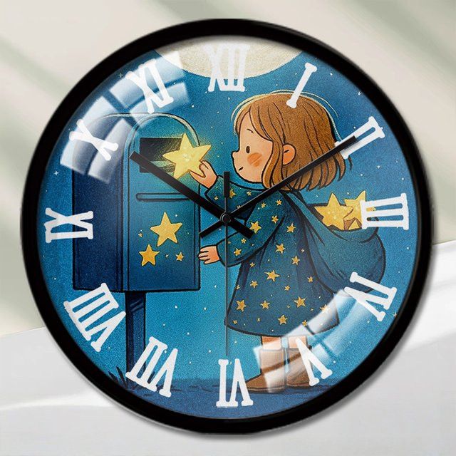 Star Mail Cartoon Runde Wanduhr, geräuschlose analoge Wanduhr für Kinder, Wohnzimmer und Schlafzimmer - Bild 1