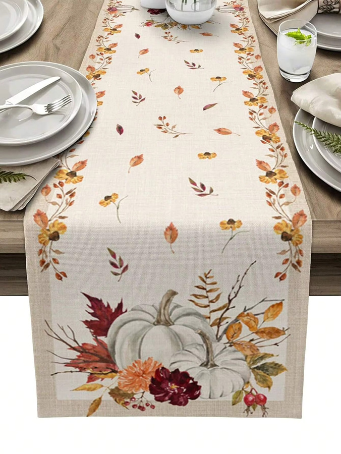 JIT Herbst-Tischläufer mit Kürbisblatt-Muster in Multicolour für deine herbstliche Tischdekoration - Bild 2