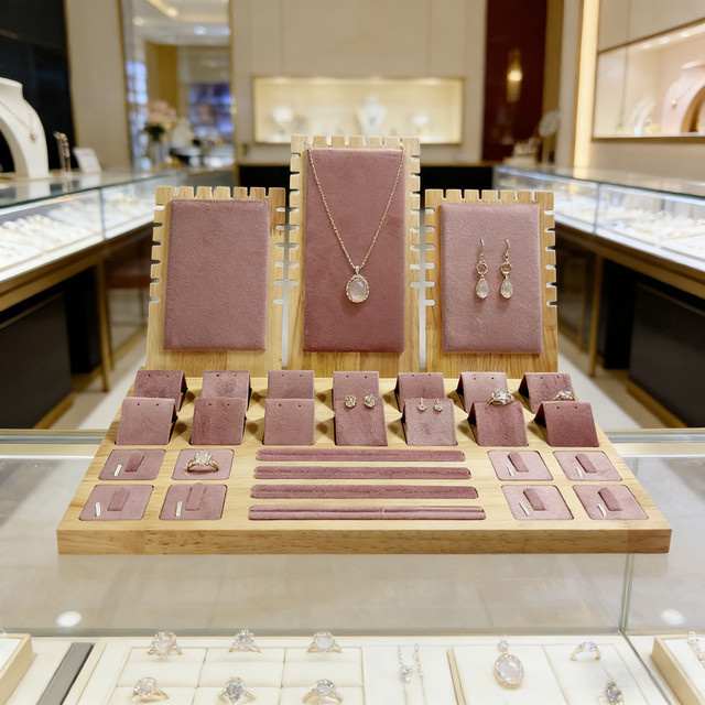TREACHI Schmuck-Präsentationsschalen-Set aus Holz in Grün und Pink zur Aufbewahrung von Halsketten, Armbändern, Ringen und Ohrringen - Bild 1