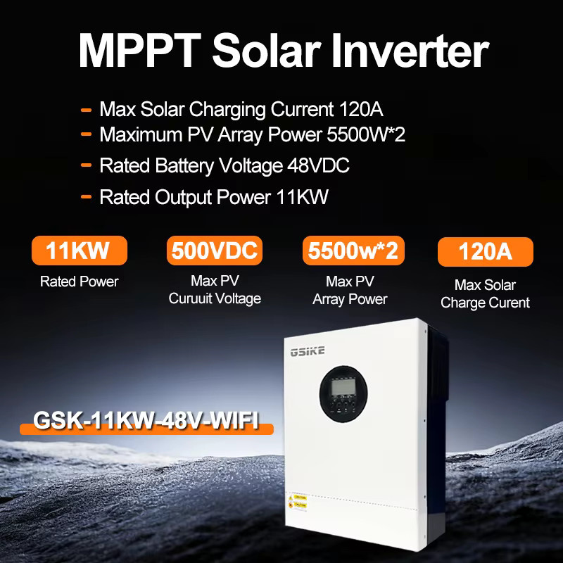 GSIKE Hybrid-Solarwechselrichter 11KW 48V mit 4KW 24V Photovoltaik Reiner Sinuswellen-Wechselrichter für On-Grid- und Off-Grid-Anwendungen, 160A Solarladegerät PV 500V mit WIFI BMS, Farbe: Weiß - Bild 1