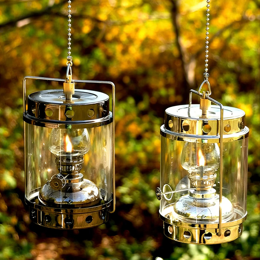 Tiaking Vintage Kerosinlampe aus Metall in Gold/Messing mit Glas für Camping und Garten - Bild 2