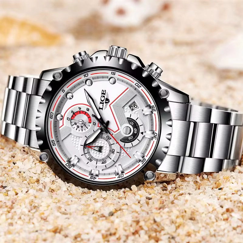 LIGE Chronograph, Edelstahl, Silber, Blau, Quarz, Herren - Bild 3