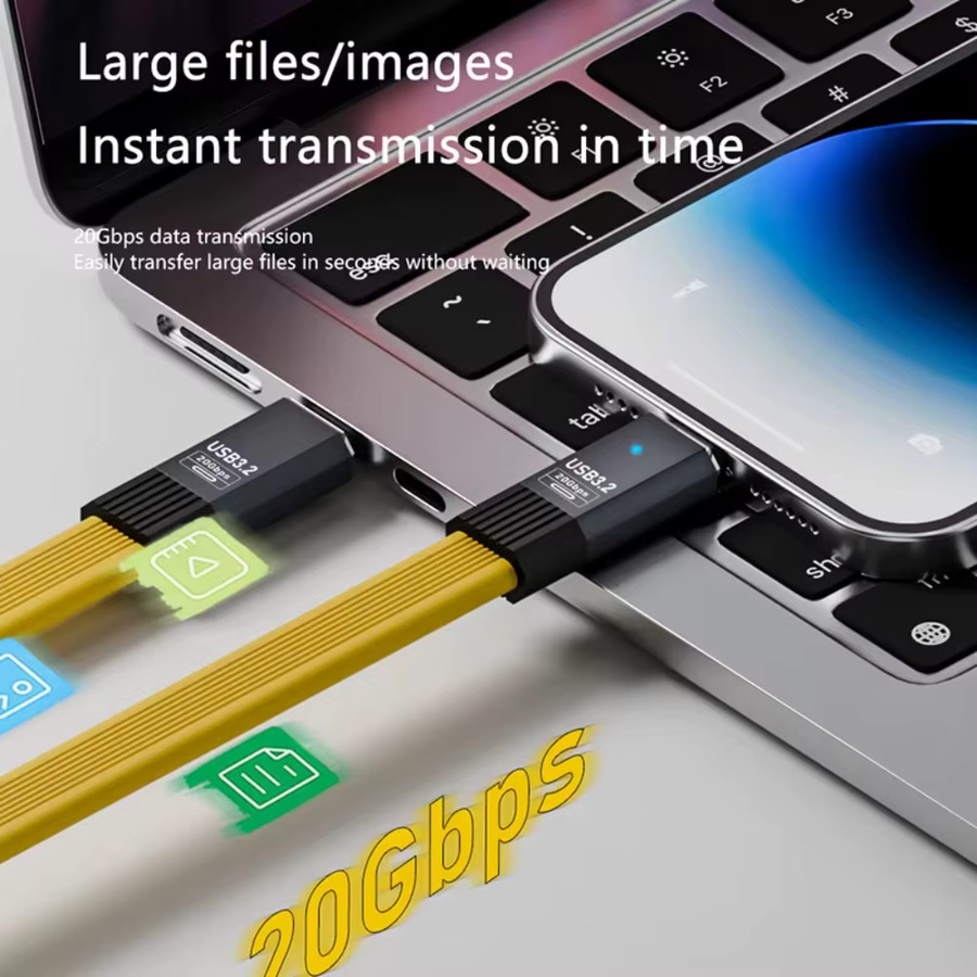 NNBILI USB-C auf USB-C Kabel, 100 W Schnellladekabel mit 5 A, USB 3.2 Datenübertragung bis 20 Gbit/s, 8K bei 60 Hz, flaches Design - Bild 2