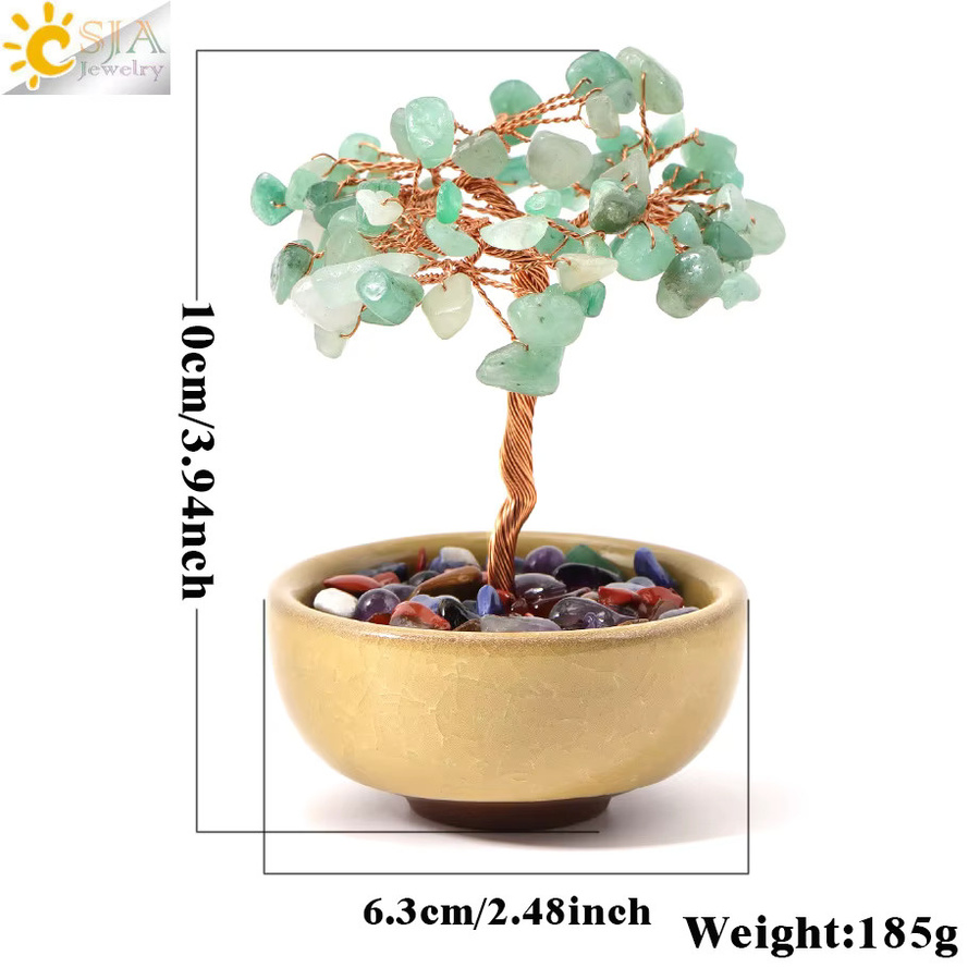 CSJA Jewelry Handgemachter natürlicher Kristallbaum mit Tasse aus Kupferdraht für Reiki und Feng Shui als Deko-Ornament - Bild 5