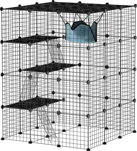 PawHut Katzengehege für Drinnen 4-stöckig mit Hängematte und Rampen, Schwarz, B/T/H: 105 x 105 x 140 cm, Aosom - Bild 1