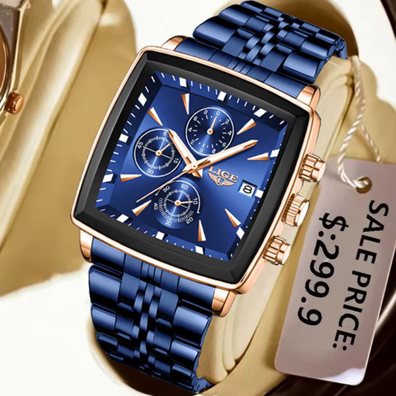 LIGE Armbanduhr Edelstahl, Quarz, Blau, Herren - Bild 6