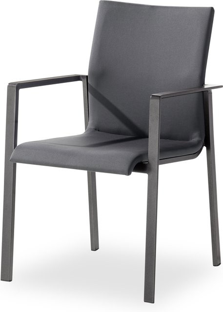 Gartenstuhl sieger EXCLUSIV Lagos in Grau aus pulverbeschichtetem Aluminium mit Textilene-Gewebe und Armlehnen - Bild 1