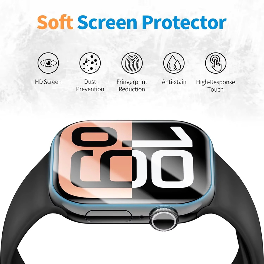 PEO Displayschutzfolie für Apple Watch 10, Ultra 2 und verschiedene Modelle (40 mm bis 49 mm), weiche Folie, transparent - Bild 3