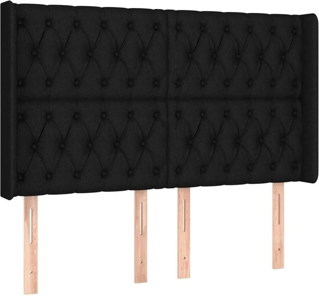 vidaXL Kopfteil mit Ohren in Schwarz aus Stoff, B: 163 cm, T: 16 cm, H: 118 cm bis 128 cm - Bild 1