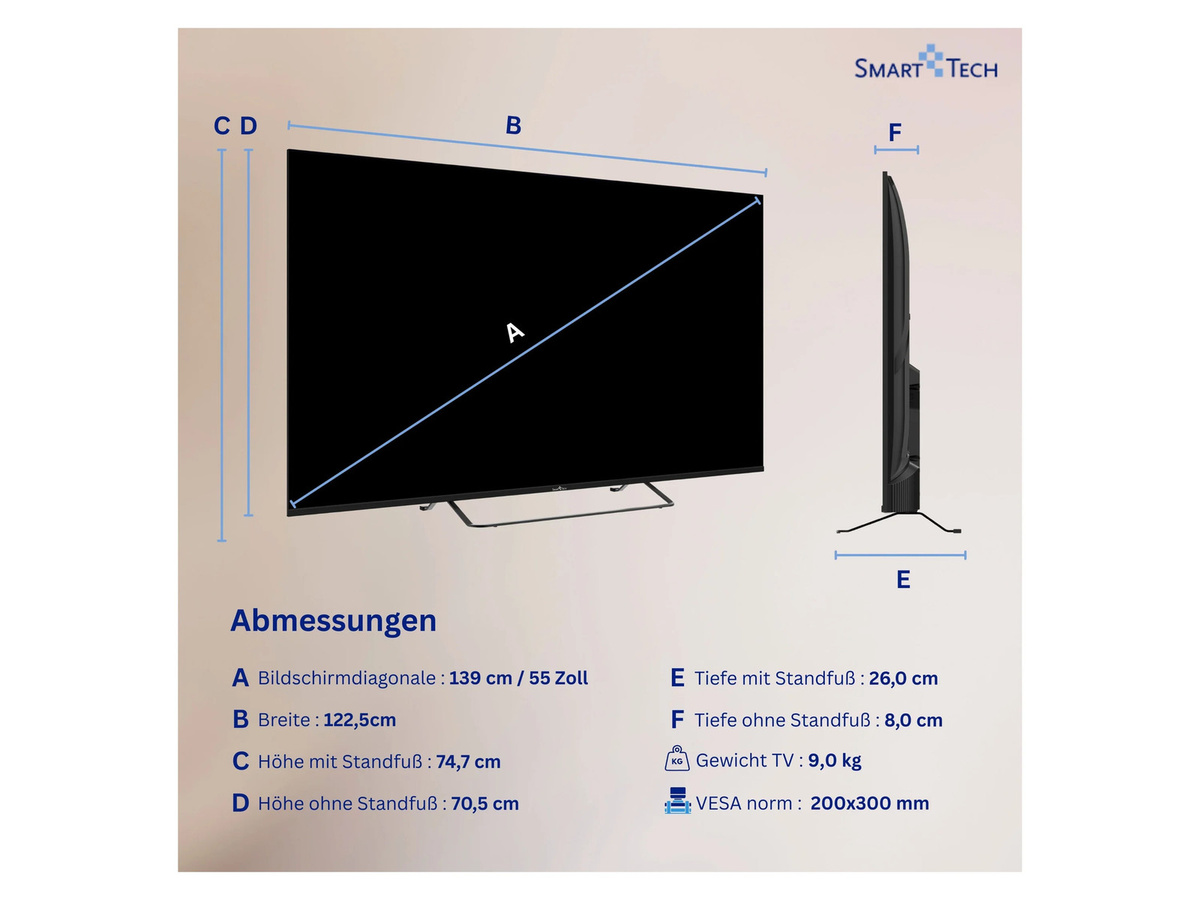 Smart-Tech QLED Smart TV 55QV02K 55 Zoll 4K UHD HDR in Schwarz - Bild 3