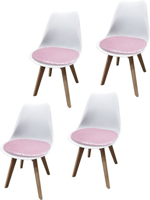 HTI-Living Esszimmerstuhl 4er Set Atlanta in Weiß und Rosa mit Kunstlederbezug und Ornament-Design - Bild 1