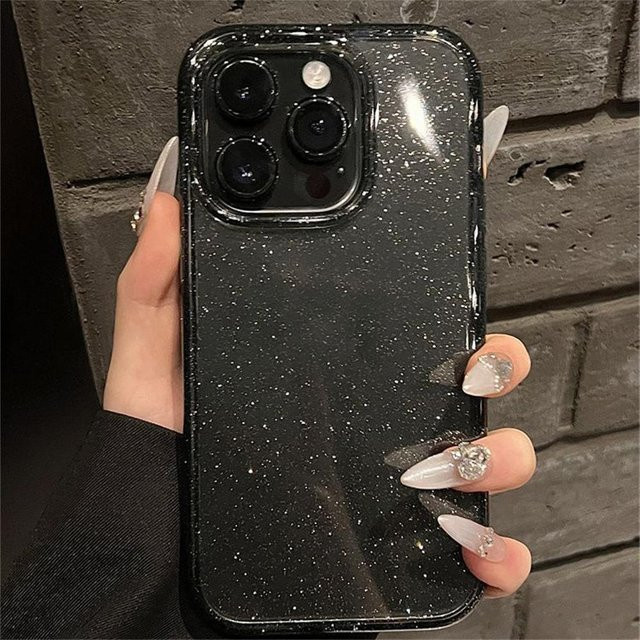 Yiran Glitzer Handyhülle für iPhone 11 12 13 14 15 16 Pro Max X XR XS 7 8 Plus Transparent Schwarz Stoßfestes Softcase - Bild 1