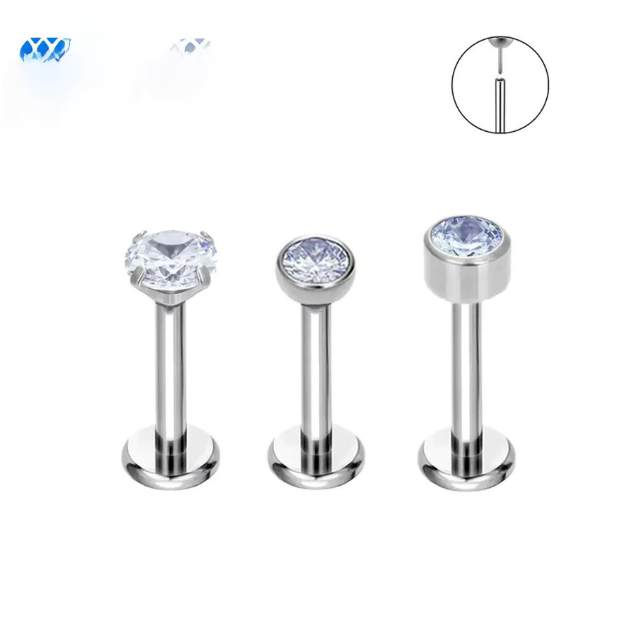 Threadless Nasenstecker, Titan, Zirkonia, Silber, Unisex - Bild 1