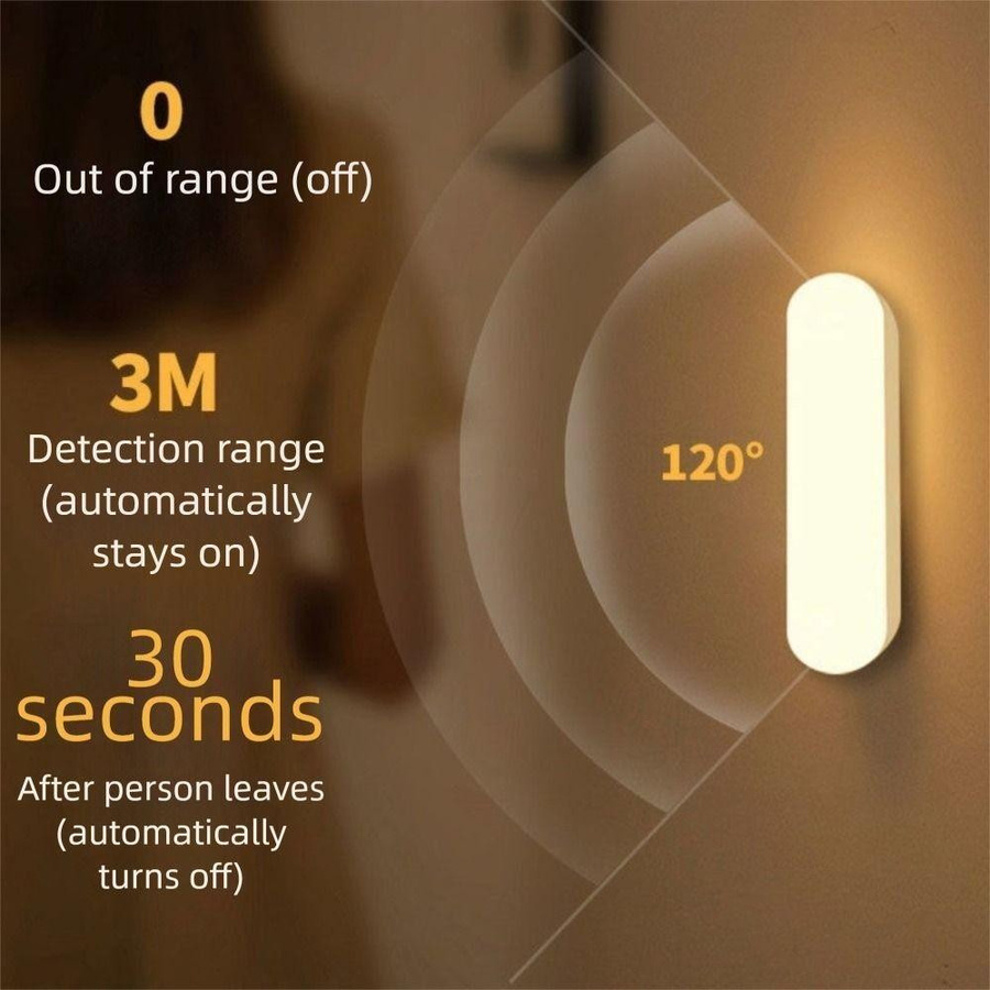 YJMP Super Lighting LED Nachtlicht mit Bewegungssensor, USB wiederaufladbar und magnetisch, gelb - Bild 3