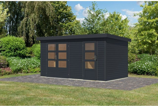 Karibu Gartenhaus Alfredo C in Anthrazit aus Metall und Holz, B/T/H: 400 x 209 x 213 cm - Bild 1