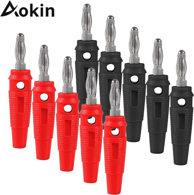 AOKIN 10 Stück Bananenstecker 4mm zum Löten, rote männliche Steckverbinder als Adapter für Lautsprecherkabel - Bild 1