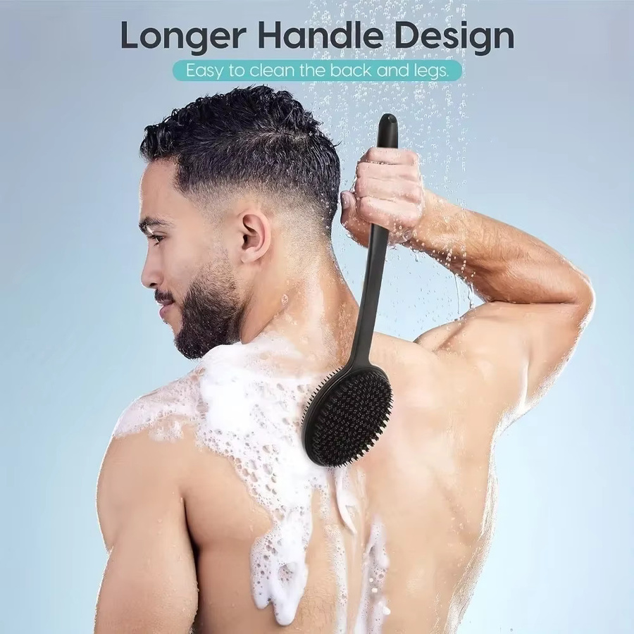 Doppelseitige Silikon-Körperbadebürste mit langem Griff, Unisex - Bild 2