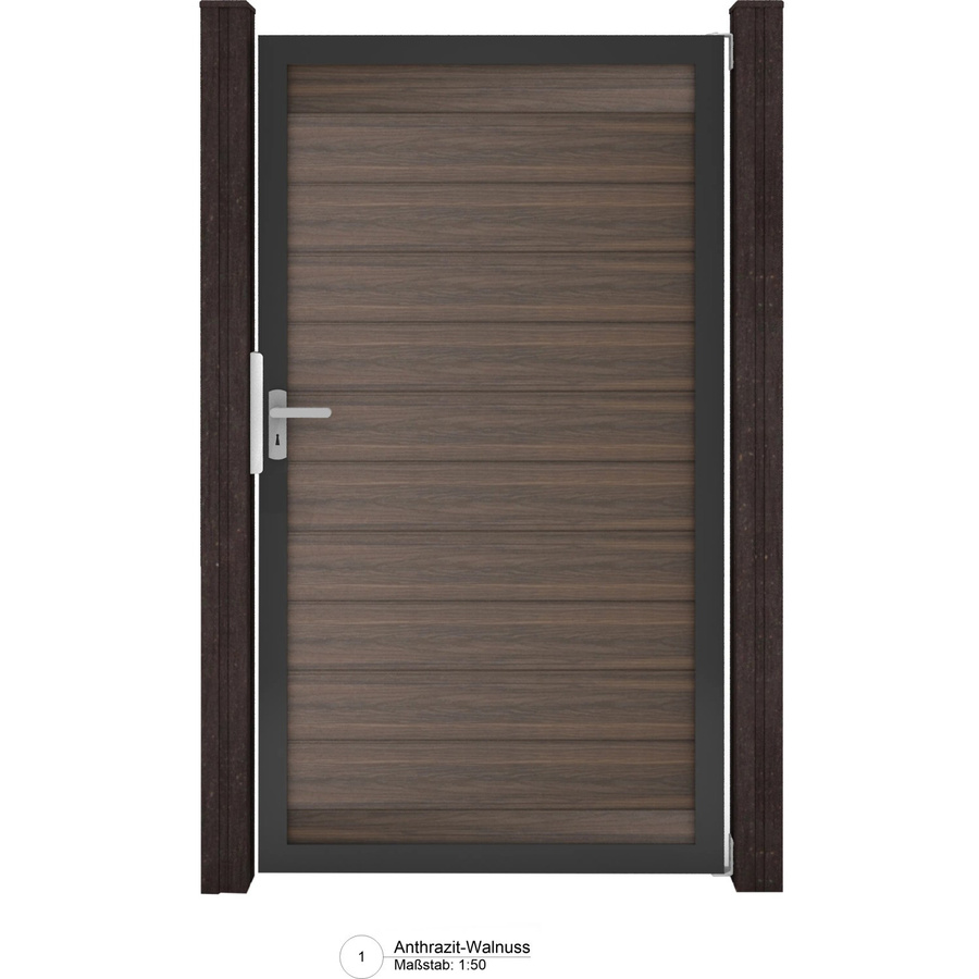 GroJa Solid Steckzaun Tor Universal-DIN Schwenktor in Walnuss Braun, B: 150 cm, H: 180 cm - Bild 2