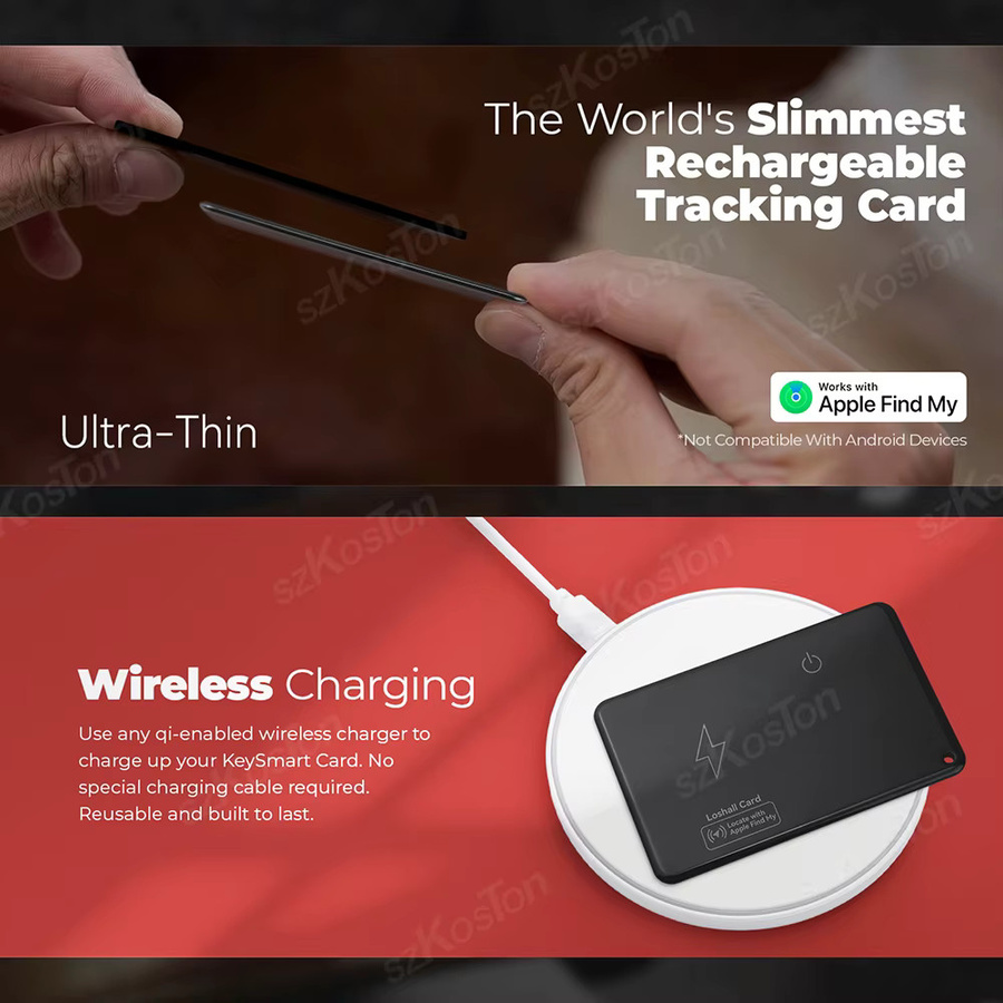 SZKOSTON Bluetooth Tracker Wallet Track Card mit GPS-Standortfunktion für iOS, Schwarz - Bild 5