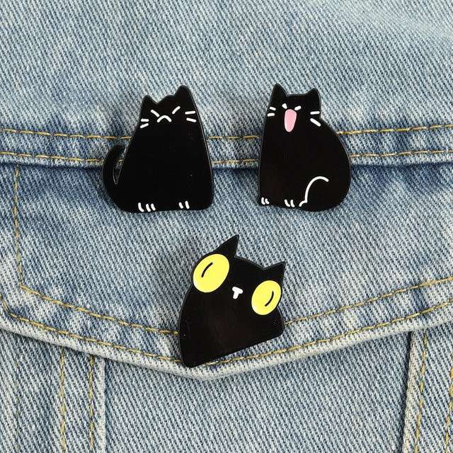 Miss Zoe Anstecknadel Schwarze Katzen Emaille, Unisex - Bild 1
