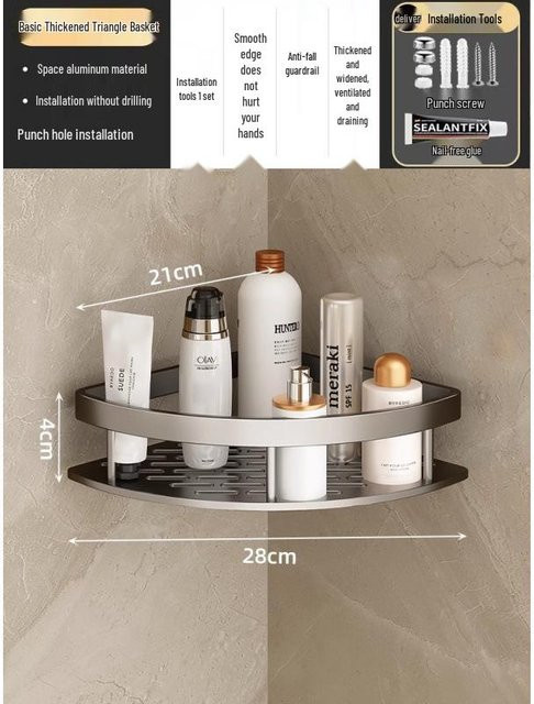 Pickerr Badezimmerregal aus Aluminium in Pistolengrau, wandmontierter Eckaufbewahrungskorb für die Toilette, modern und matt - Bild 1