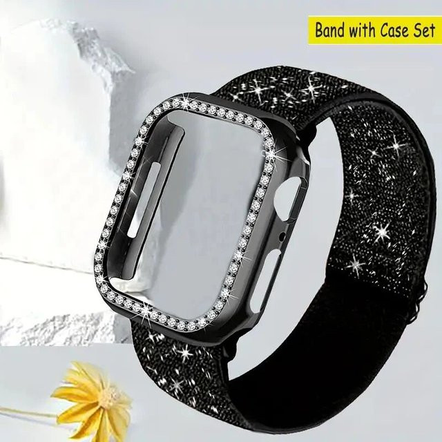 JBAILI Uhrenzubehör Band und Hülle für Apple Watch, Schwarz, Damen - Bild 1