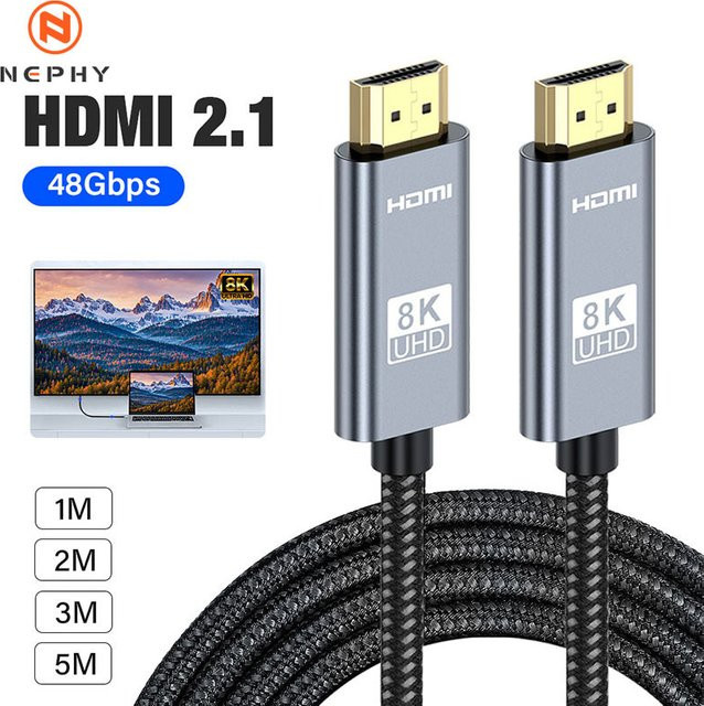 Nephy HDMI 2.1 Kabel Ultra High Speed für 8K 60Hz und 4K 120Hz mit 48Gbps, eARC, ARC und HDR, Farbe: Grau, Länge: 5 m - Bild 1