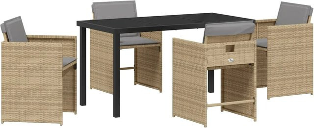 vidaXL 5-teiliges Garten-Ess-Set aus Poly Rattan mit Kissen in Beige für Garten, Balkon und Terrasse - Bild 1