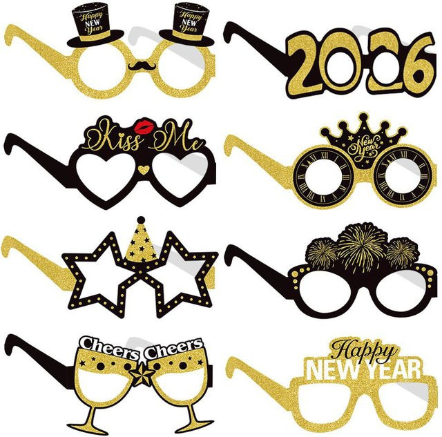 8 Stück Goldene Papiergläser mit 2026 Neujahrsthema Ziffern und Buchstaben für Geburtstagsfeiern und Silvesterpartys - Bild 1