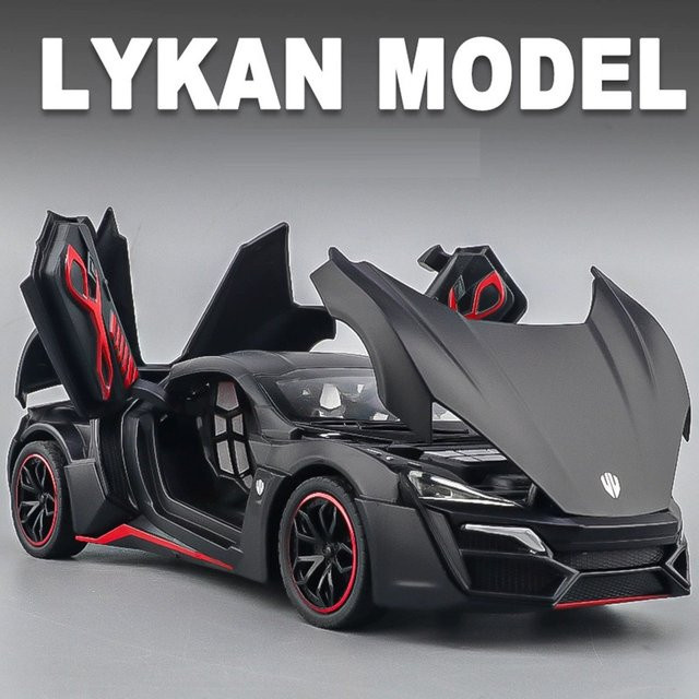 MAKEDA Lykan Supercar SRT Hellcat Modell, Spielzeug Auto, 1:24, mit Licht und Sound, Metall, Gummi Reifen - Bild 1