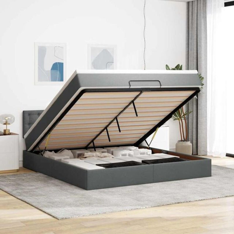 Vidaxl Polsterbett Ottomane mit Matratze und LED in Anthrazit Grau aus Stoff B/T: 180 x 200 cm - Bild 1
