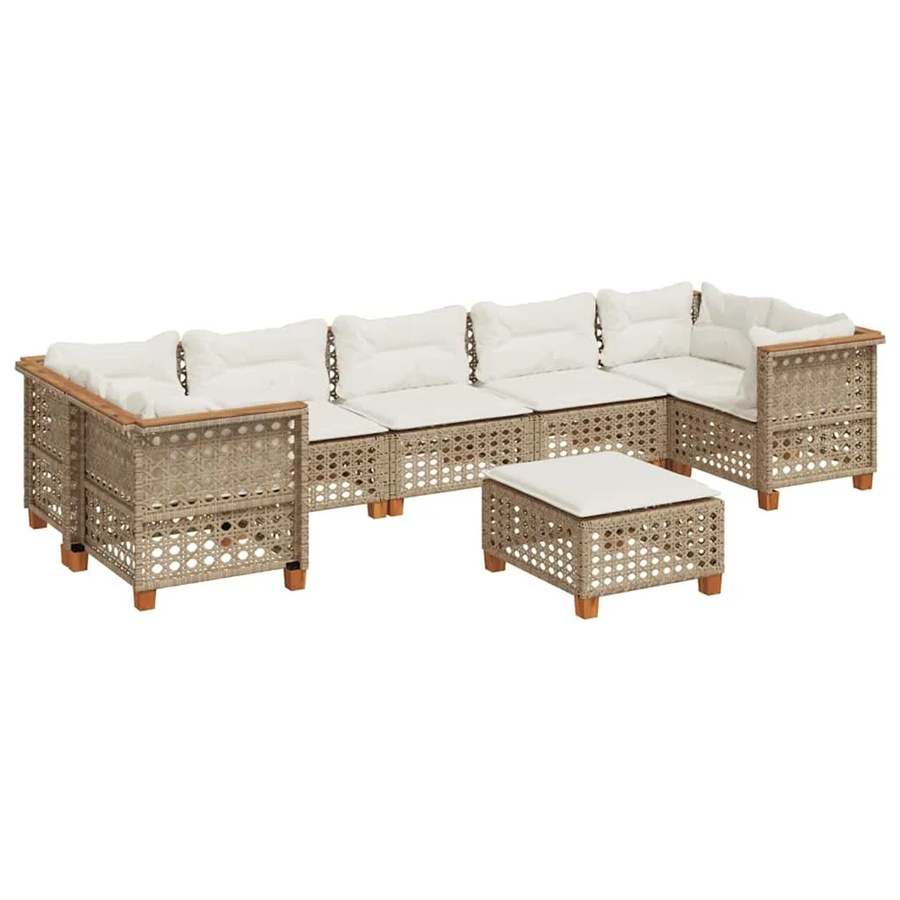 vidaXL 8-teilige Garten-Sofagarnitur aus Poly-Rattan und Akazienholz in Beige und Cremeweiß - Bild 2
