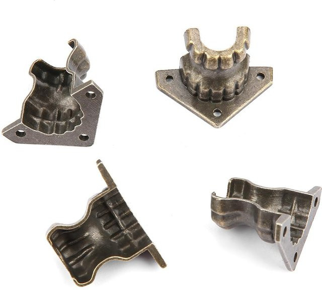 4 Stück dekorative Möbelbeine aus Zink im antiken Design für Schmucktruhen und Schränke in Braun und Gold - Bild 1