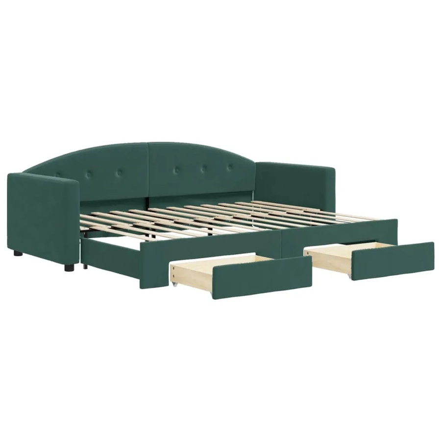 vidaXL Tagesbett ausziehbar mit Schubladen in Dunkelgrün aus Samt, B/T/H: 80 x 200 x 90 cm - Bild 2