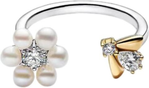Ring 925 Silber, Kleeblatt, Biene, Zirkonia, Perle, Damen - Bild 1