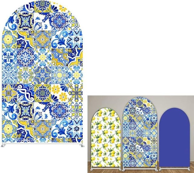 VIKAMA Party-Bogen-Hintergrund mit blauem mediterranem Fliesenmuster für Hochzeiten, Geburtstage und Babypartys - Bild 1