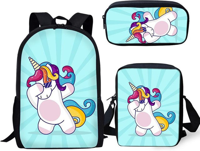 Fancy Style Studio 3er-Set Regenbogen Einhorn Rucksäcke und Federmäppchen mit 3D-Druck in Multicolour - Bild 1